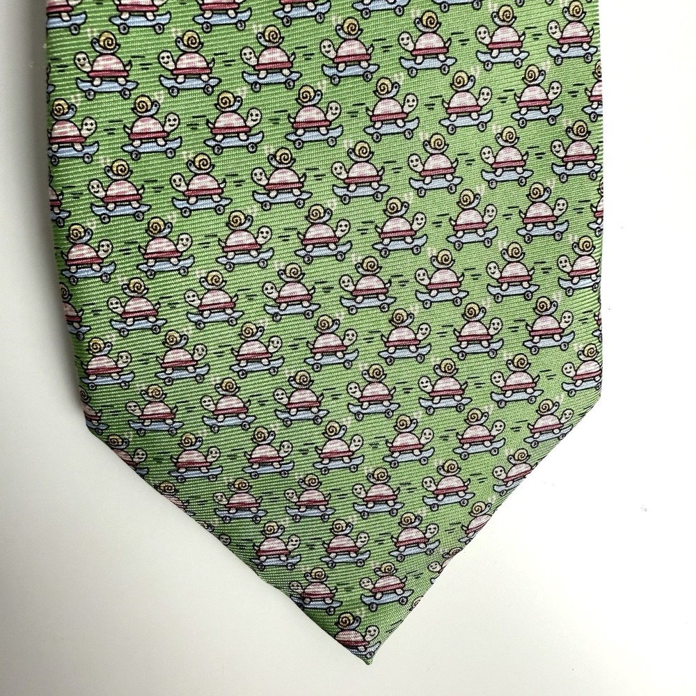 Pierre Cardin Mens Silk Tie Snails On Skateboard Whimsical Preppy Colorful